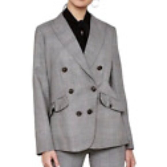 JCREW Size 4 Glen Plaid Ruffle Pocket Wool Blazer In Classic Grey Glen Plaid - Picture 2 of 10